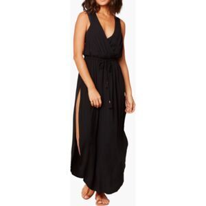 L*Space Women's Black Kenzie Midi Dress Swim Cover-Up Size Large